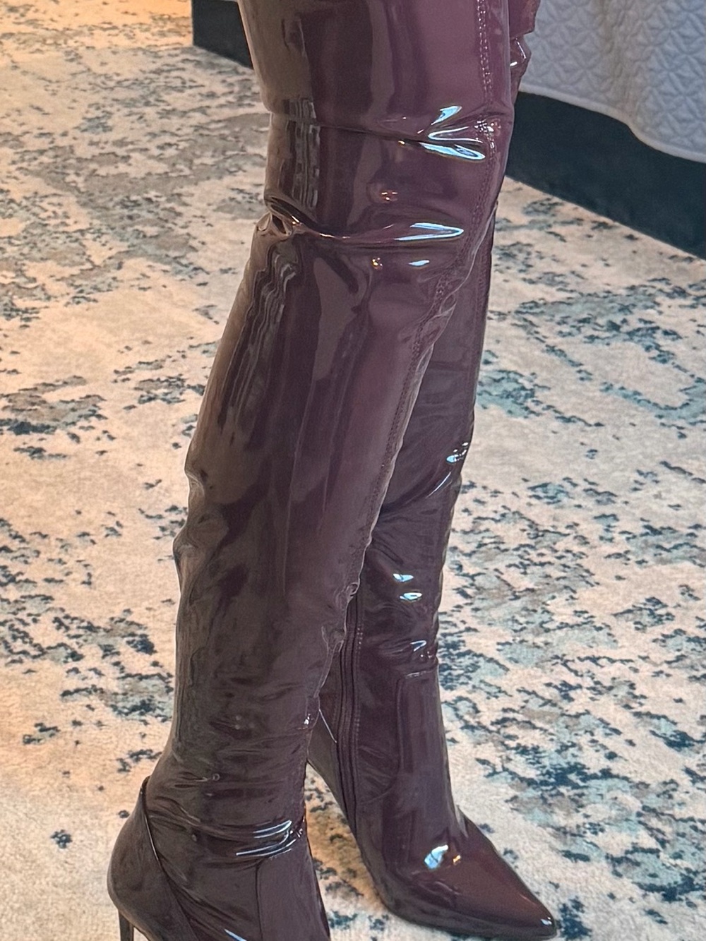 Steve Madden Burgundy Patent Over-the-Knee Stiletto Boots - Picture 6 of 9
